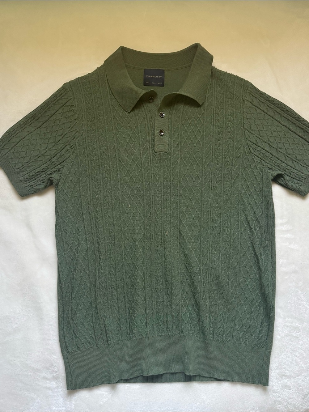 Men's Green Cable-Knit Polo Shirt